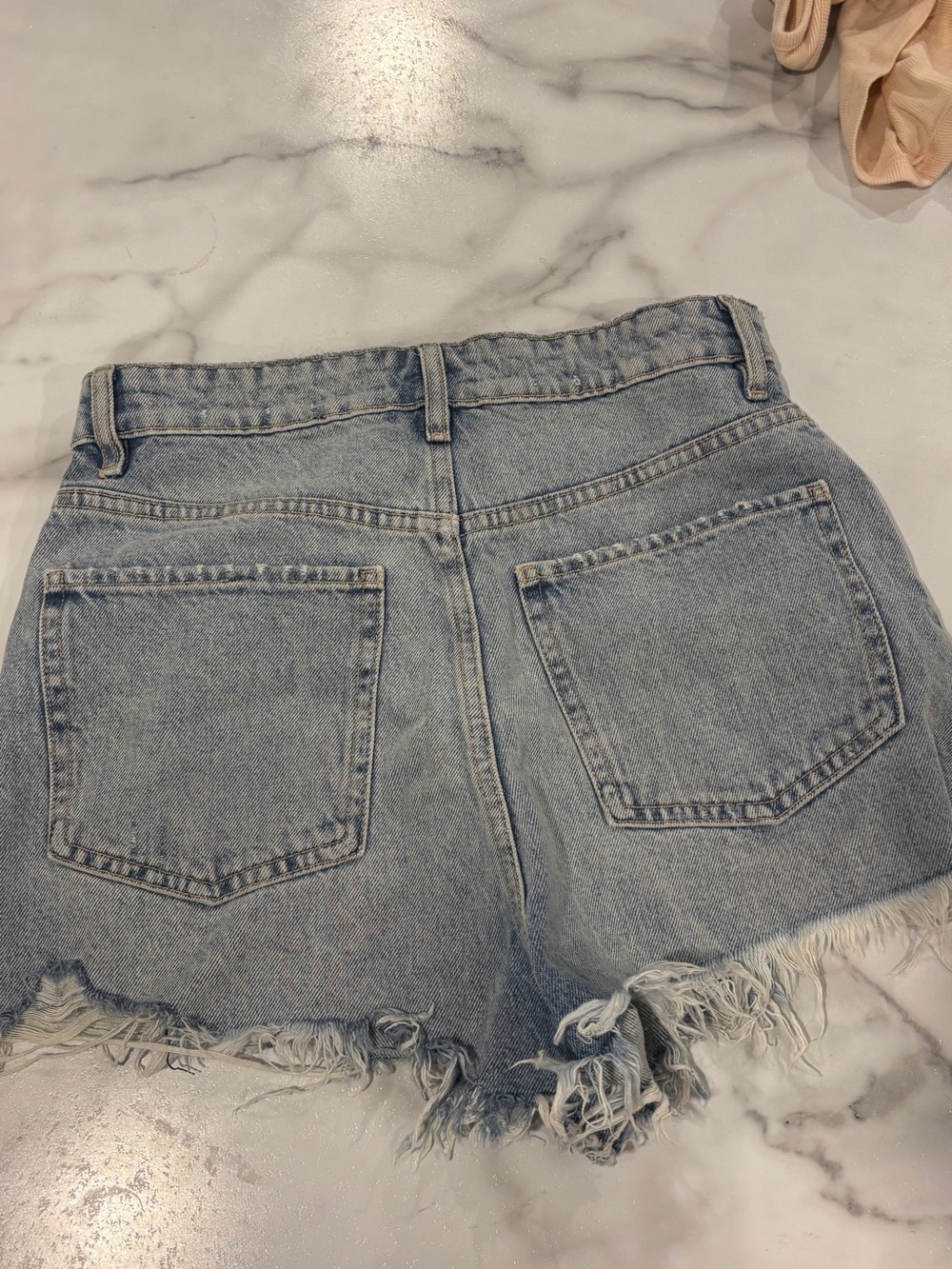 Zara Light Blue Distressed Denim Shorts
